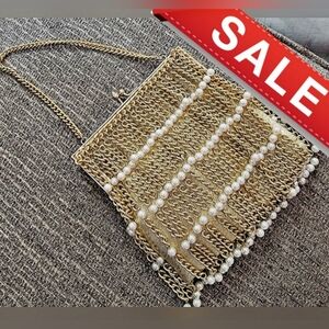 #Bonwit Teller #Vintage Gold Shimmer Pearl Beaded Evening Bag Purse Clutch #RARE